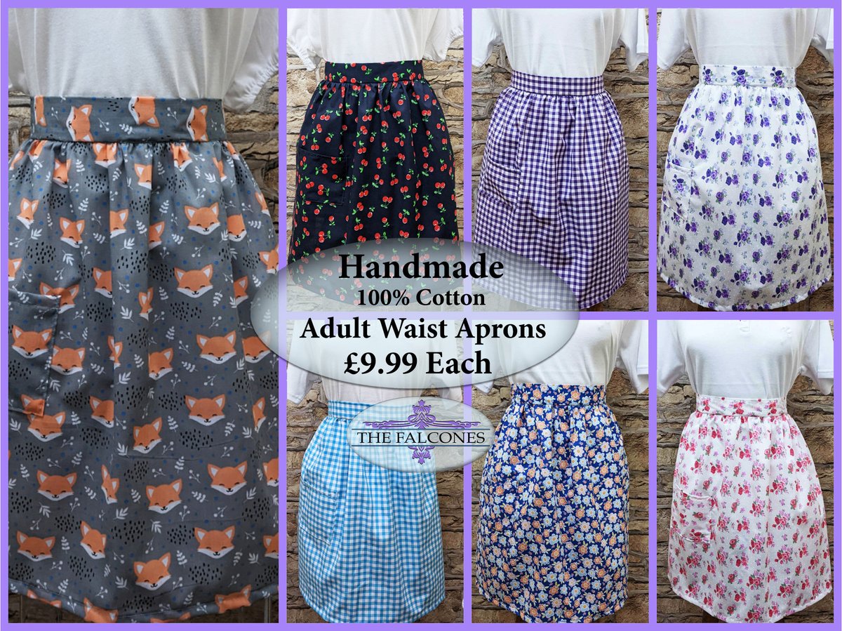 NEW! New Waist Aprons freshly made.
We've got NEW fabrics in! Like our new light grey material with cute little foxes on it. To get yours just go to our Etsy shop.

#handmade #New in #foxes #waist aprons #EtsyShop #Flowers #Cherries #Gingham #Madewithlove