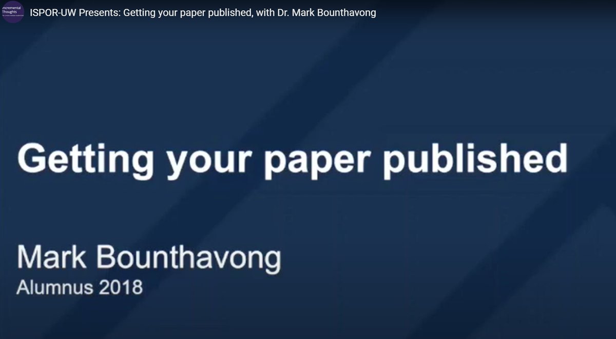 Earlier this year, the University of Washington @ISPORorg  Student Chapter was honored to have Dr. Mark Bounthavong from @UCSDSkaggsSOP come talk to us about how to maximize success in publishing papers.  The recording is now on our blog:  tinyurl.com/yccc4ysw
#UWCHOICE