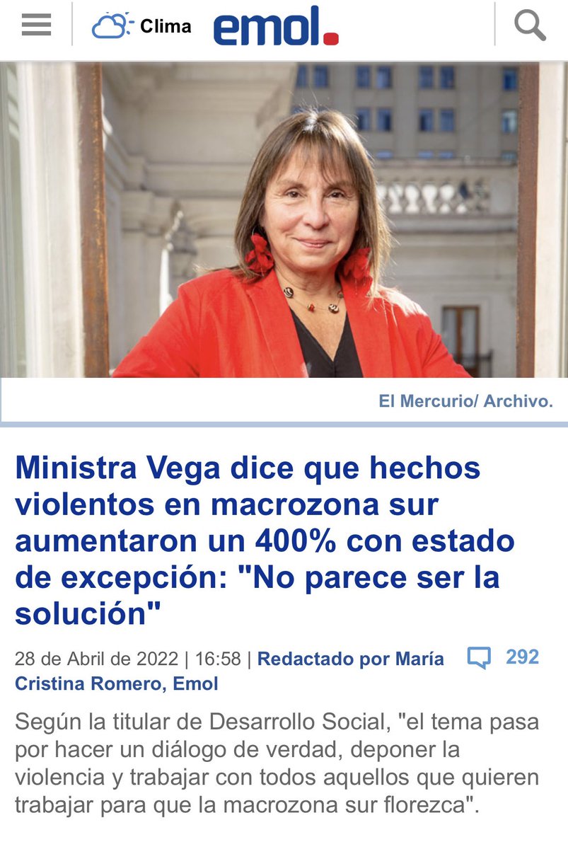 felipekast's tweet photo. Ministra Vega @jeanvegamorales  dice que hechos violentos aumentaron en un 400% con Estado de Emergencia. FALSO: violencia se redujo en 40% en EE 

Al igual como lo hizo @izkia con los aviones a Venezuela, y por respeto a víctimas, espero que pida disculpas y repongan el EE https://t.co/9obzl8jkUy