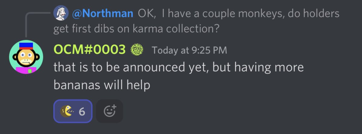 AlphaAndyOCM's tweet photo. ๐when you participate in the discord you discover the alpha.. but here's a hint at karma in case you missed it @OnChainMonkey #AlphaAndy #OnChainMonkey #OCM #KARMA #Bananas https://t.co/WpQplXPxQD