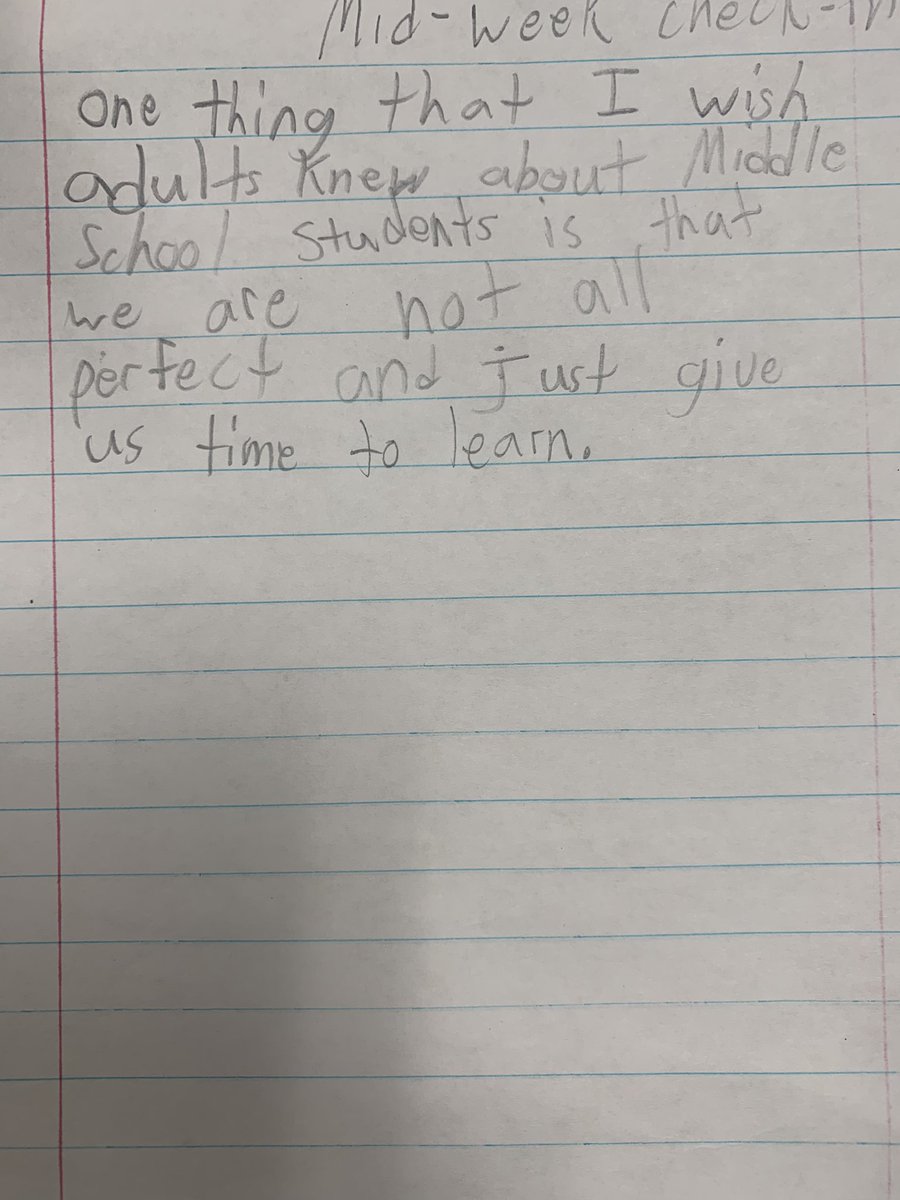dee_nice__'s tweet photo. I asked my students what they wish adults knew/understood about being a middle schooler. 

Here are some of highlights: https://t.co/JSrM3wtFdR