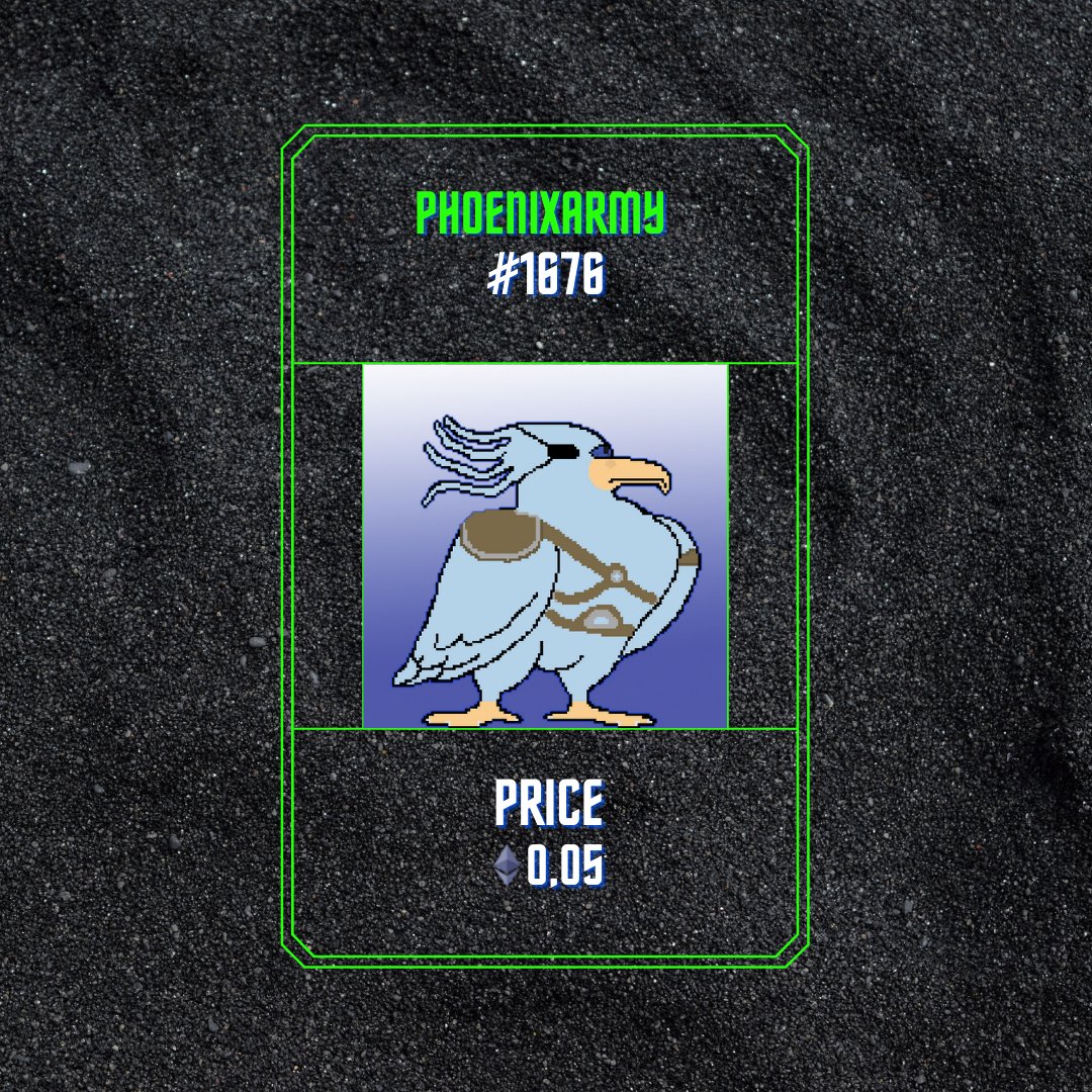 PhoenixArmy #1676!!!
Available on Opensea Now!!!

Check link in bio!
linktr.ee/pheonixarmy

Search PhoenixArmy on Opensea to view collection and join the Army!