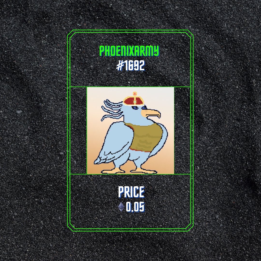 PhoenixArmy #1692!!!
Available on Opensea Now!!!

Check link in bio!
linktr.ee/pheonixarmy

Search PhoenixArmy on Opensea to view collection and join the Army!