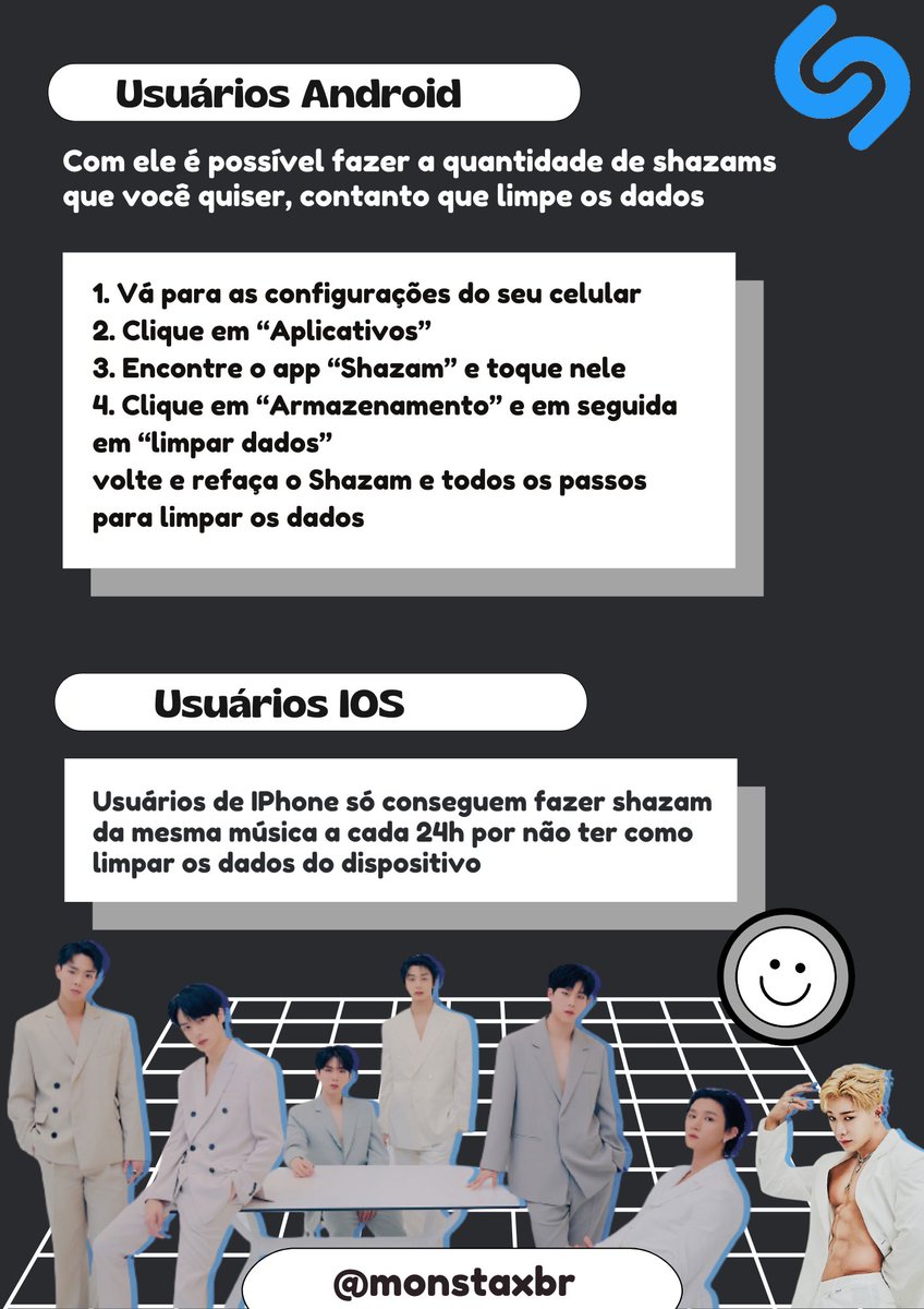 monstaxbr's tweet photo. #MONBEBE nossos números de Shazam estão baixos, bora tirar um tempinho pra isso durante o stream. Faça Shazam em Love e Burning up 💪

O Shazam é extremamente importante para que as músicas sejam tocadas nas rádios. Confira o tutorial abaixo

#ShapeofLove #LOVE
@OfficialMonstaX https://t.co/VtkKhFlOCt