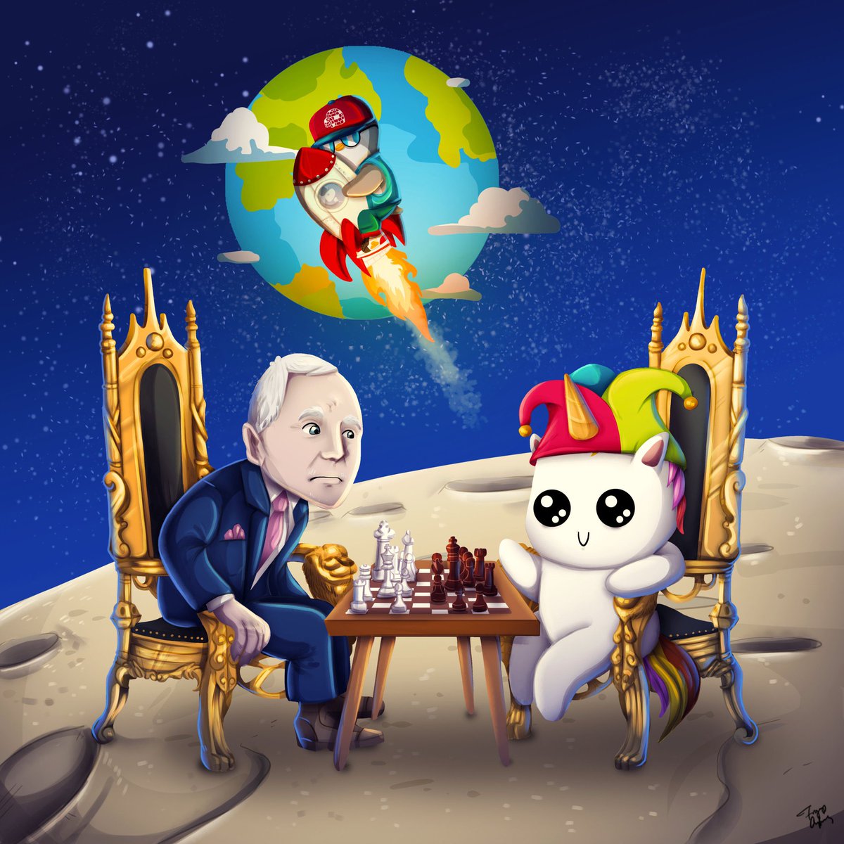 Me and Dan Peña comfy in our short positions while financial armageddon rages on Earth.

(Colourised, 2022, <a href="/FroggyCyborg/">Froggy</a>)