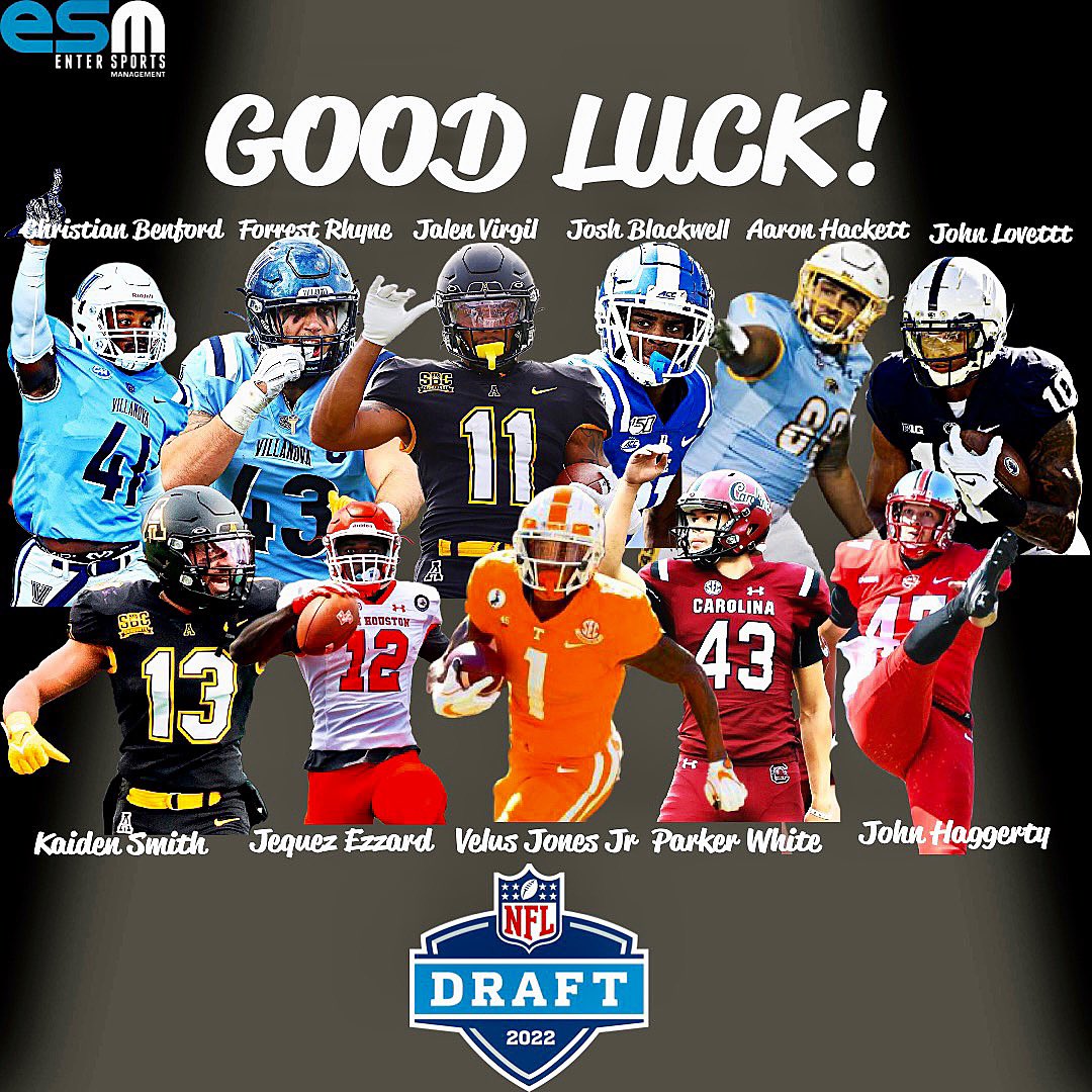 Good luck to all of our #TeamESM Rookies in the 2022 #NFLDraft! We can’t wait to see you join the #NFL family!