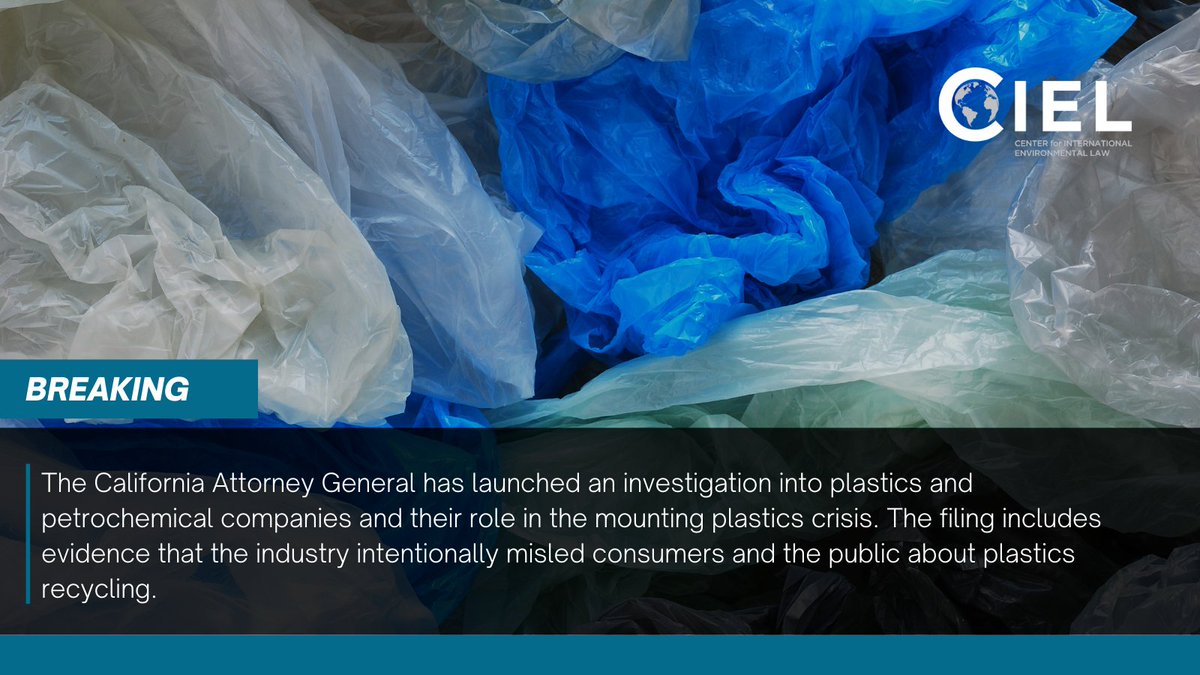 ciel_tweets's tweet photo. Early this afternoon, California Attorney General @AGRobBonta announced an investigation into the role of petrochemical and plastic companies in the mounting #PlasticsCrisis. https://t.co/11ye5DEN2u