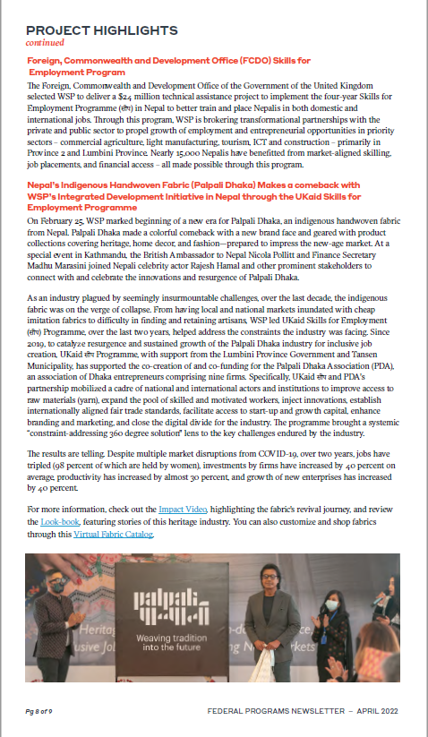 SEEP_Programme's tweet photo. #DidYouKnow: @wsp is the lead implementer of UKaid सीप Programme, &amp; works across 40 countries including #Nepal? As WSP together w/ consortium partners marked beginning of a new era for Palpali Dhaka, this got highlighted in WSP's global newsletter. More: https://t.co/VBxSpjIwYe https://t.co/Kp1kM8JHIE