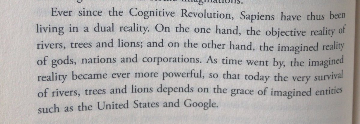 gopika_sampat's tweet photo. Ive just started reading Sapiens and I’m definitely late to the party. I’ve begun to realise that the hype is justified because some lines in the book really hit the spot like this one #dualreality #sapiens https://t.co/A3eaFHA7hG