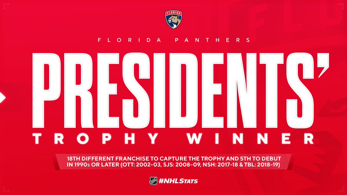 NHLPR's tweet photo. A season the @FlaPanthers will never forget 🔥

Florida has caped off its unprecedented 2021-22 campaign by clinching the first Presidents’ Trophy in franchise history 🏆.

#NHLStats: https://t.co/MyCqfRzqU0 https://t.co/VQz3sAtHLE