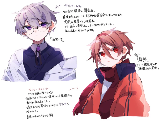 #世界愛嫌 
小説の登場がまだまだだから絶対みんな忘れてる敵サイドの人たち。
もう1人いるけどまだまだ練り練り中。 
