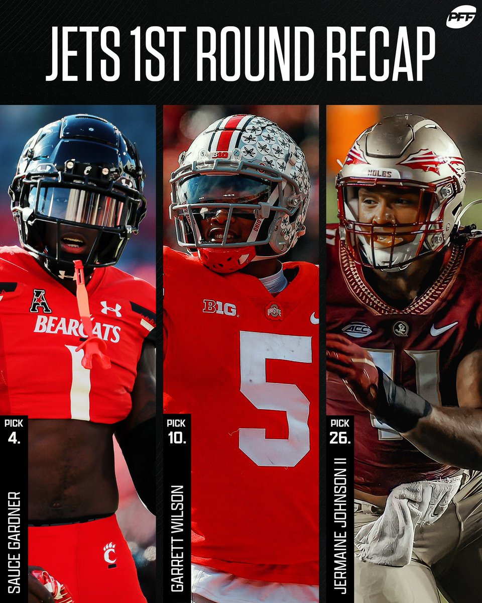 PFF's tweet photo. The Jets 1st round was ELITE ⭐️ https://t.co/SMyH42Aebn
