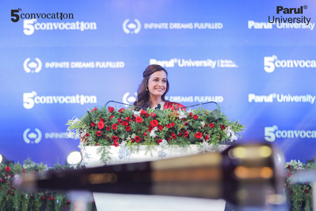 ParulUniversity's tweet photo. Ms. Dia Mirza, the world-famous actress &amp; activist, graced our 5th Convocation as the honorary guest. We cannot be in more awe of her convocation address urging students to be better human beings for the world and for mother nature.
#paruluniversity #5thconvocation #convocation https://t.co/t0SoVoFeRq