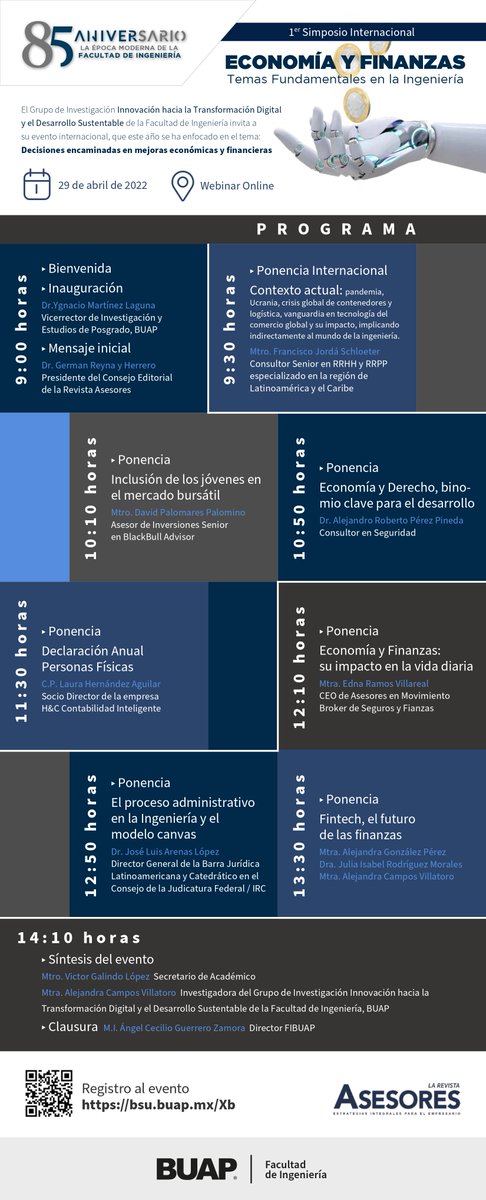 Darzy's tweet photo. El día de mañana viernes 29 de abril el "Grupo de Investigación Innovación hacia le Transformación Digital y el Desarrollo Sustentable" los esperamos en el  “1er. Simposio Internacional economía y finanzas: temas fundamentales en la ingeniería”.
El evento es virtual, gratuito. https://t.co/MKmsI1Rihf