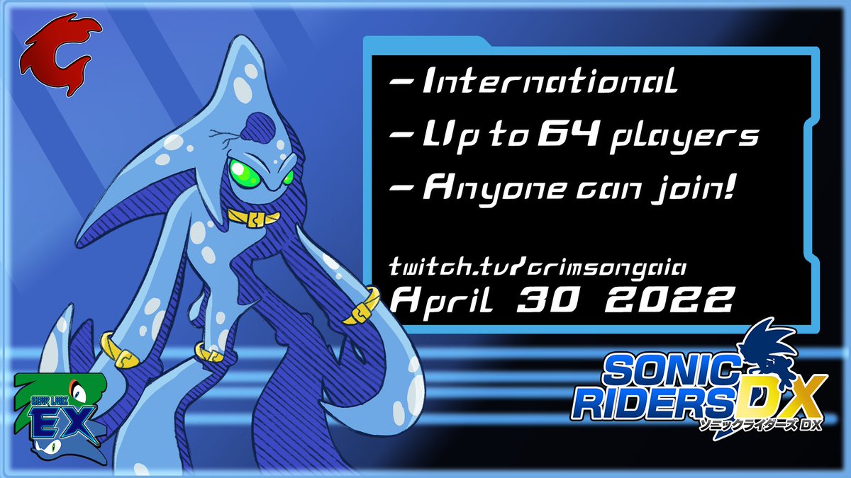 ExGearLabs's tweet photo. Our next Sonic Riders DX tournament will be this Saturday, April 30th.
- 64 player cap
- No rank or region restrictions (anyone can join)

Bracket/Registration: https://t.co/yvw0JwsyCO
Prize Info/Donations: https://t.co/MoyQUQKYv2

#SonicRiders #SonicTheHedgehog #SRDX #esports https://t.co/qV9cKPGEZe