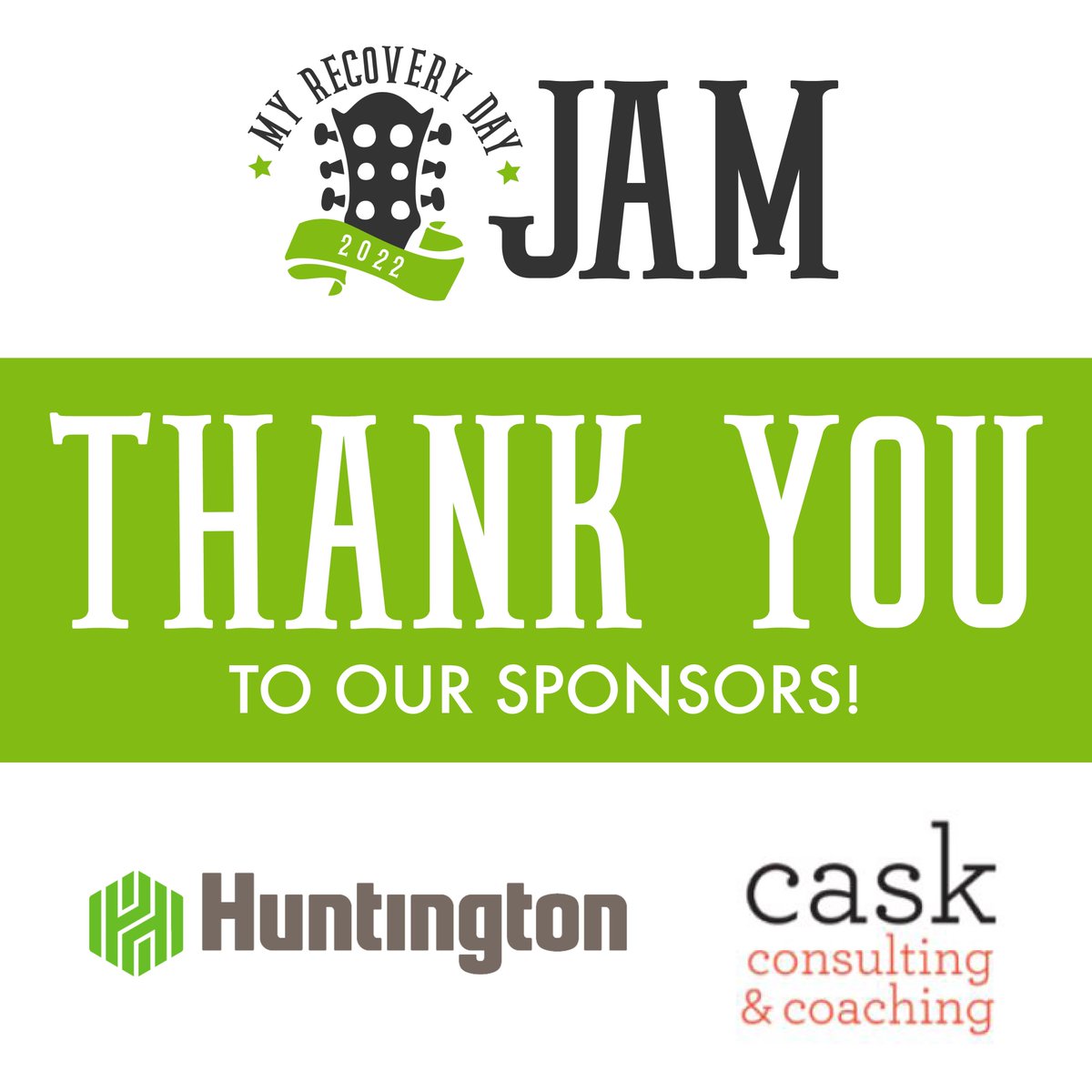 MyRecoveryDay's tweet photo. Thank you Huntington Bank and CASK Consulting &amp; Coaching for being our very first sponsors for My Recovery Day Jam 2022! 

See how you can become a sponsor, register for a watch party, and buy individual tickets at
https://t.co/v9QbDppO2V https://t.co/RcA2Tfl9Je