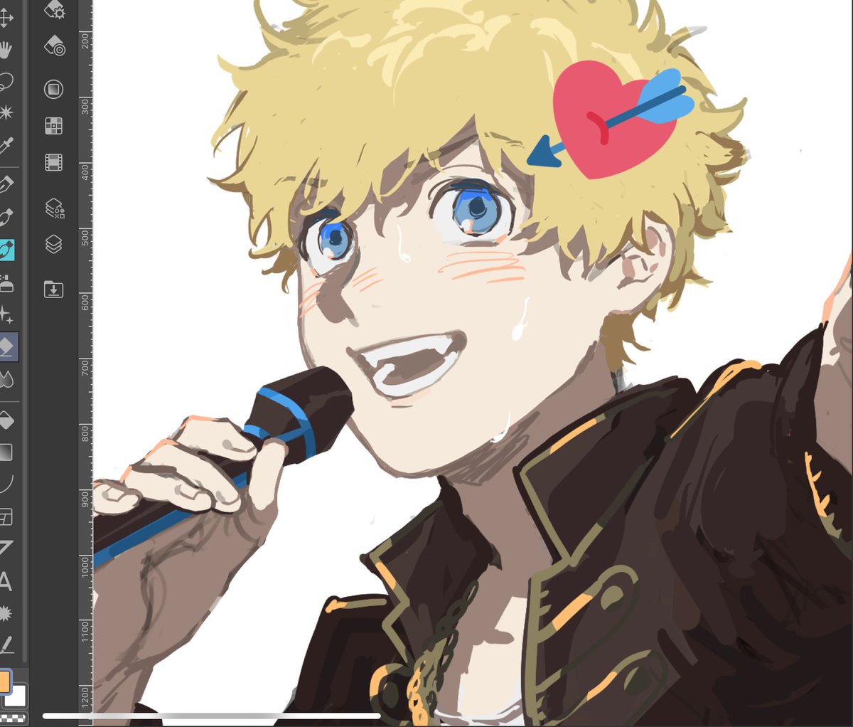 1boy male focus blonde hair blue eyes microphone holding microphone solo  illustration images