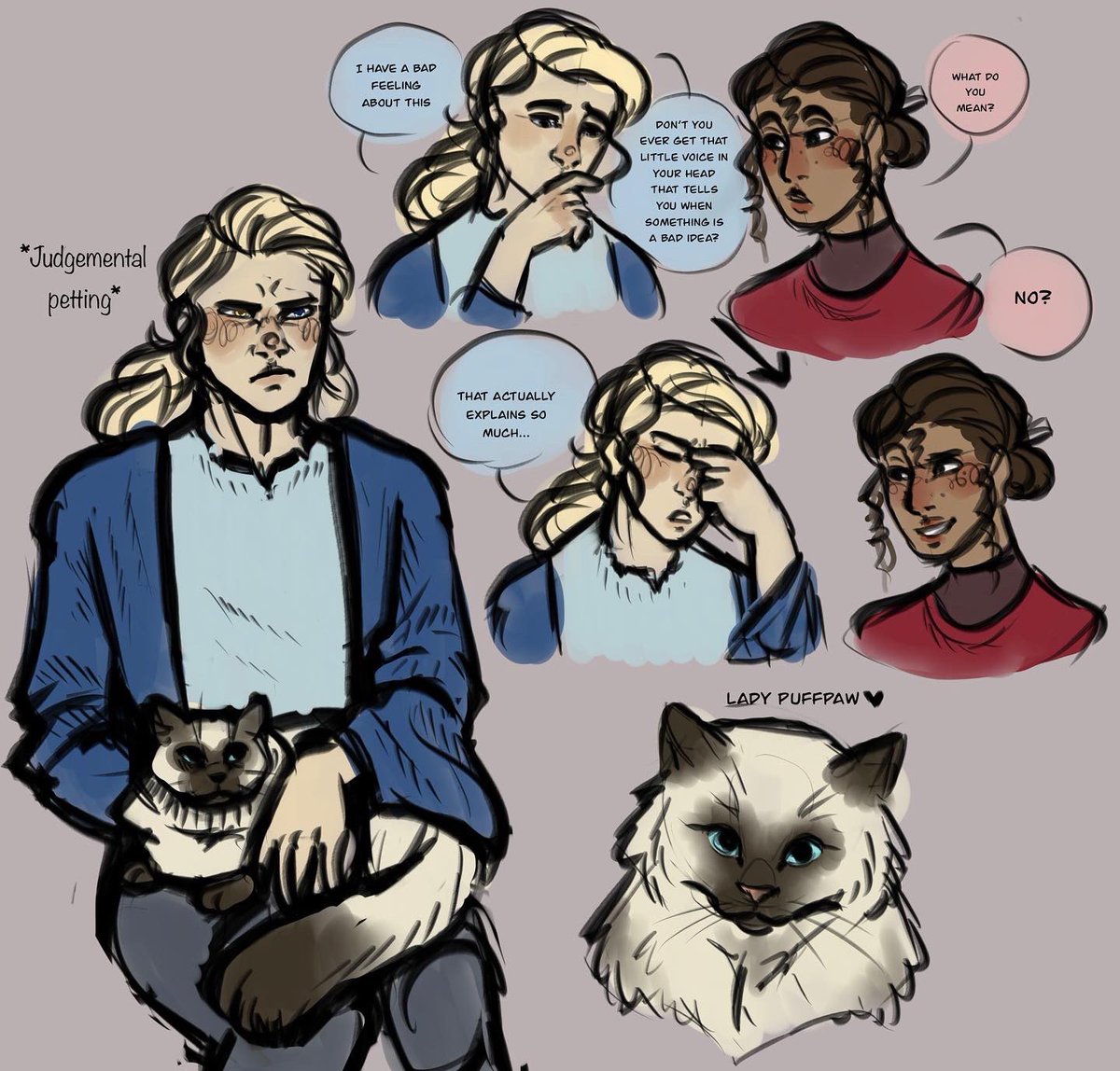 Dalcinea2's tweet photo. @wompertson did some warm ups with my characters, Jonathan Riddle the Wizard and Zoe Riddle the Monk. Of course, Lady Puffpaw is gorgeous!!
https://t.co/CeI5oYzEVY
#fanfiction #dungeonsanddragons #CriticalRole https://t.co/SArY7YmPjD