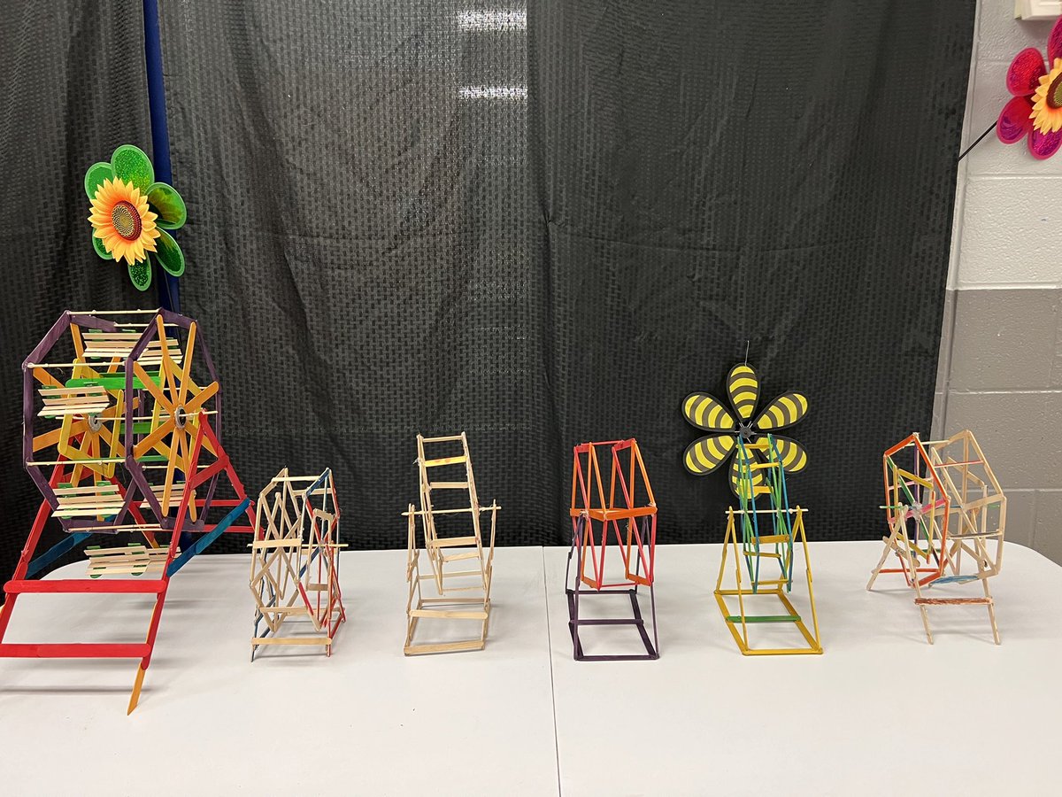 SCES Stream Project- students created a Ferris wheel out of popsicle sticks after drawing out their design.
