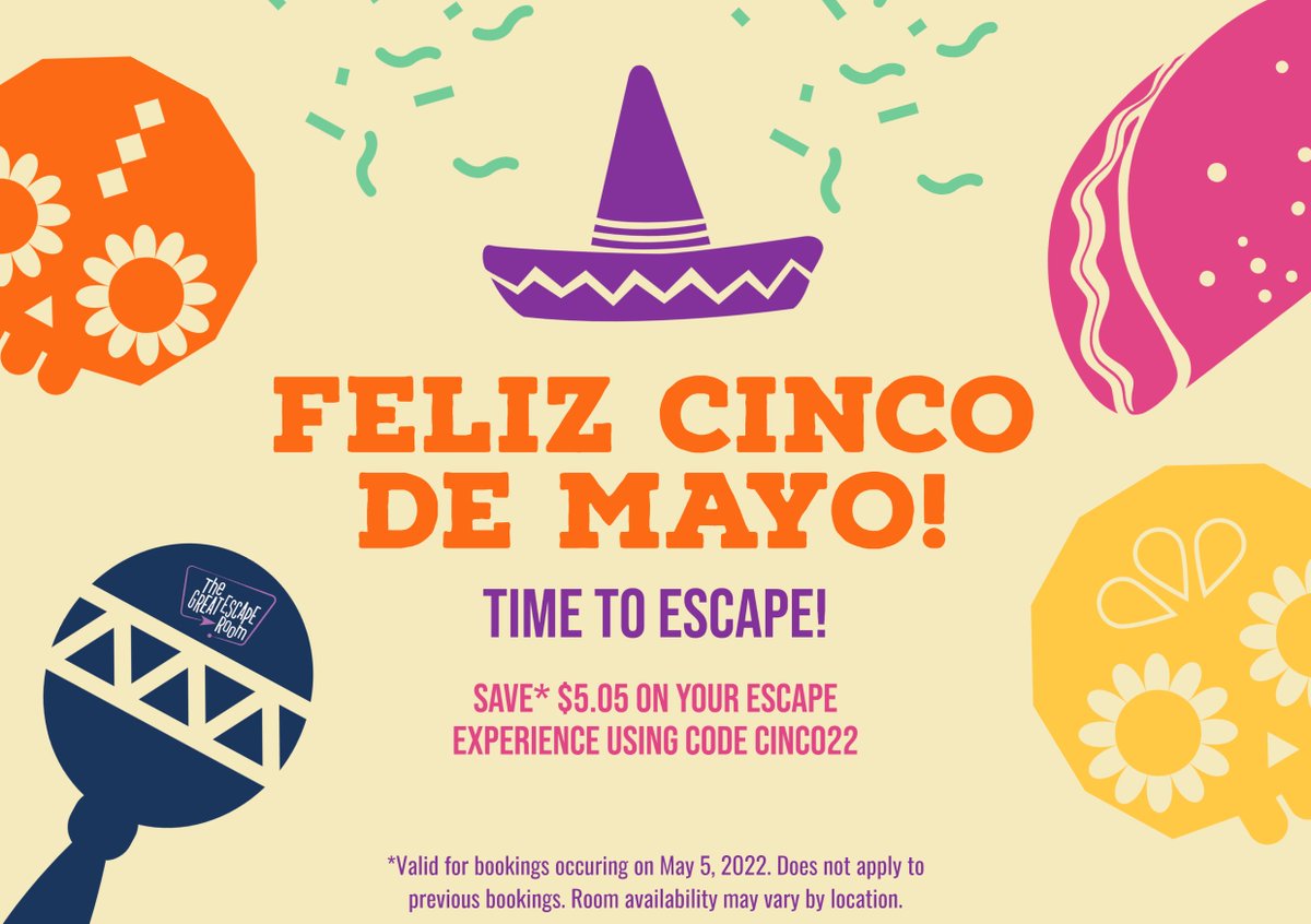 tgerpf's tweet photo. Celebrate Cinco de Mayo by ESCAPING the ordinary! Buena suerte mis amigos! https://t.co/BkJ8Wbg2hd