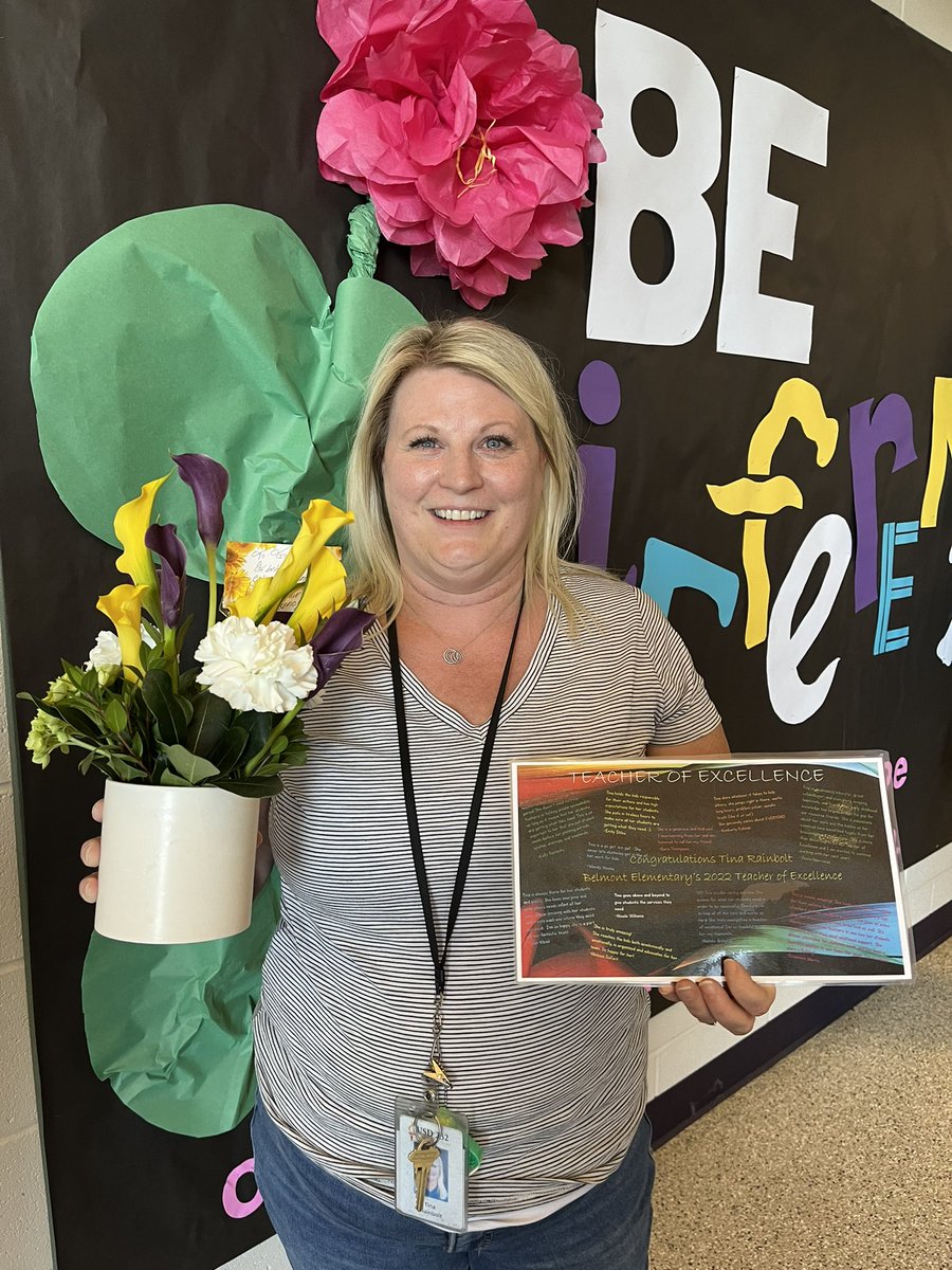BEBulldogs's tweet photo. Congratulations to Mrs. Tina Rainbolt! She was voted Belmont’s Teacher of Excellence this year! 🐾 @USD_232 @dta232 https://t.co/TohMbz3dVX