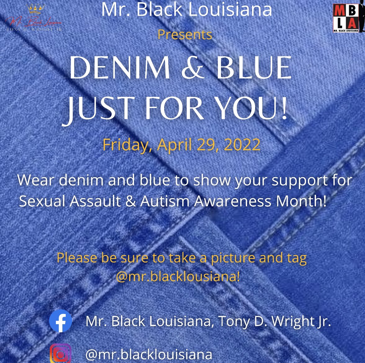 As Sexual Assault & Autism Awareness Month comes to an end,  I am asking you all to please join me in wearing denim and blue to show your support and raise awareness!
Their fight is OUR fight!

#educate #enhance #encourage #empower #empoweringourfuture #denimandbluejustforyou