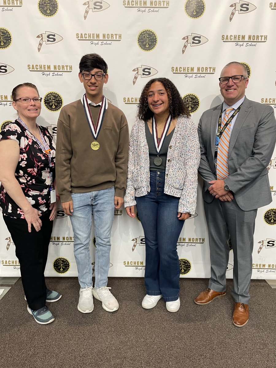 Congrats to our winners for the HOSA competition! Marcos won 1st place in physical therapy. Kaylise won 2nd place in EMT. ⁦<a href="/SachemHSNorth/">Principal Larson</a>⁩