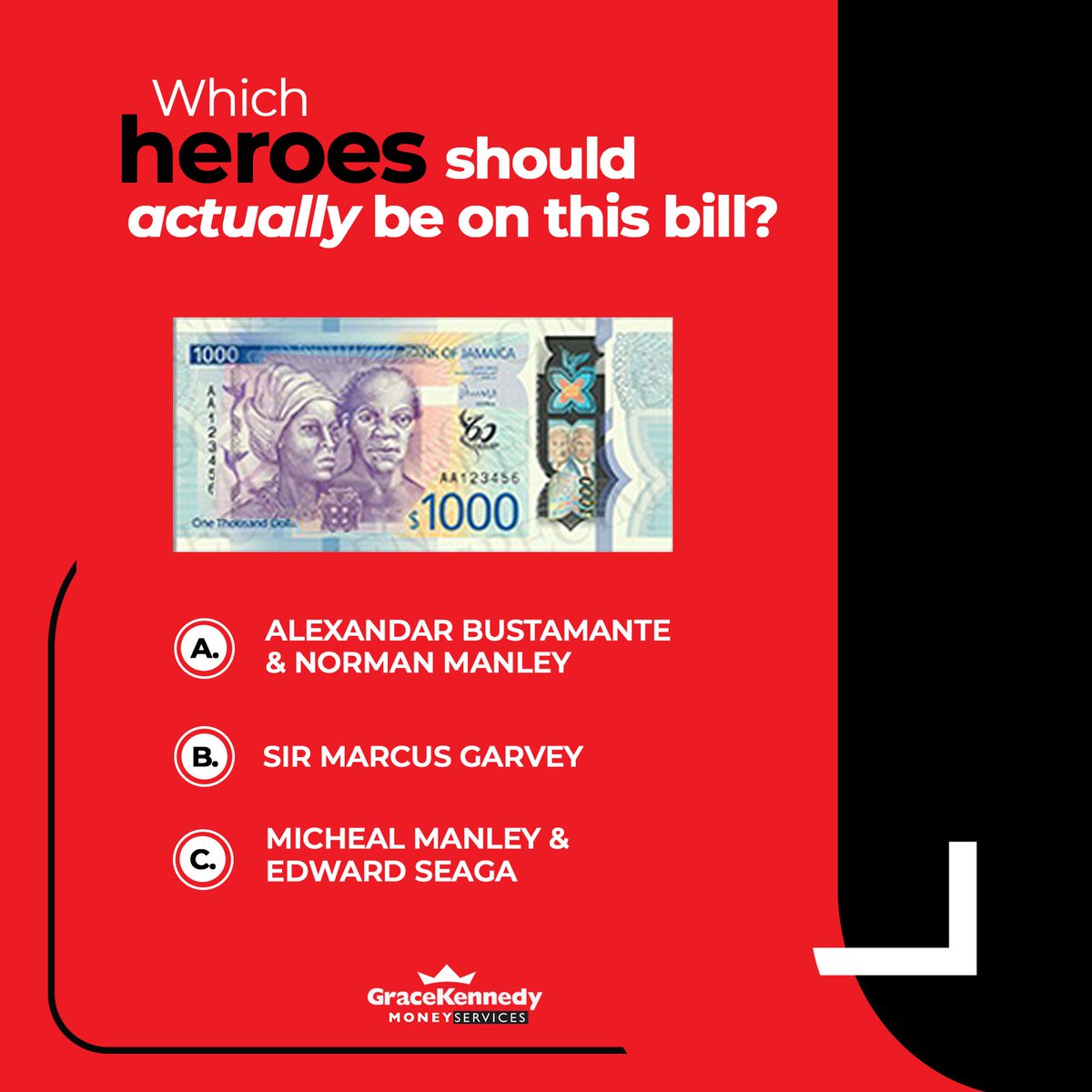GKMSOnline's tweet photo. Here’s another challenge for this series😉 

Take a very good look at this bank note and tell us the correct answer in the comments below!

#WesternUnion #GKMS #GKFG #MoneyTransfer #Jamaica #Money #GKFGDollarsAndSense #DirectToBank https://t.co/me3kFkyvC7