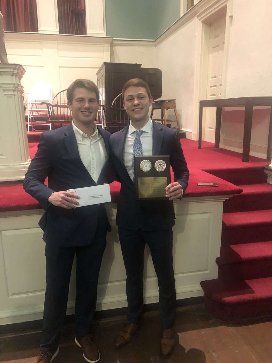 Special night at Awards Chapel. Congrats to <a href="/Jack_davidson33/">Jack Davidson</a> and <a href="/tylerwatson39/">Tyler Watson</a>! 
Jack was named the Pete Vaughn Outstanding Athlete and the IAWM Scholar Athlete. And Tyler won the Community service Award. 
Proud of their accomplishments! #WAF #d3hoops #WhyWabash