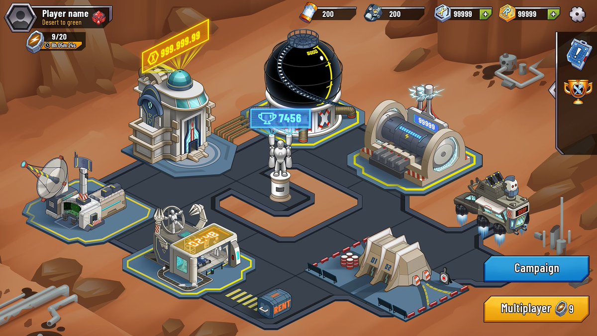 REBEL_BOTS's tweet photo. 🤖Check out our new updated home screen with some final game icons!

Did you notice the statue in the middle⁉

🗽The statues hands will go up and display your rank every time you get back to your base after a battle���

#PlaytoEarn #P2E https://t.co/snUn4GAGRs