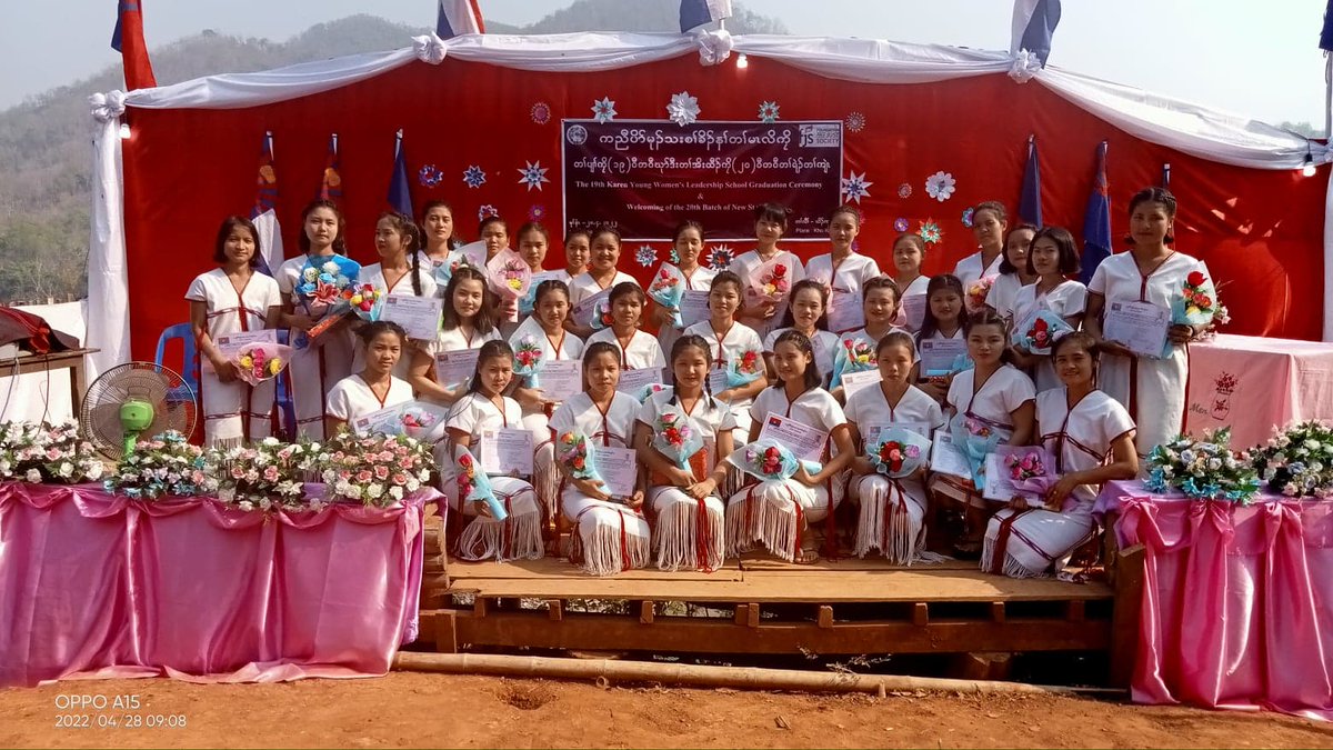 karenwomenorg's tweet photo. The closing ceremony for the Karen Young Women Leadership School was held on 28 April. Thirty three students graduated and were provided certificates. Those who did well received a special gift. Around 200  attended the ceremony, including  our  leaders and KWO leadership. https://t.co/BvoL48ajKN