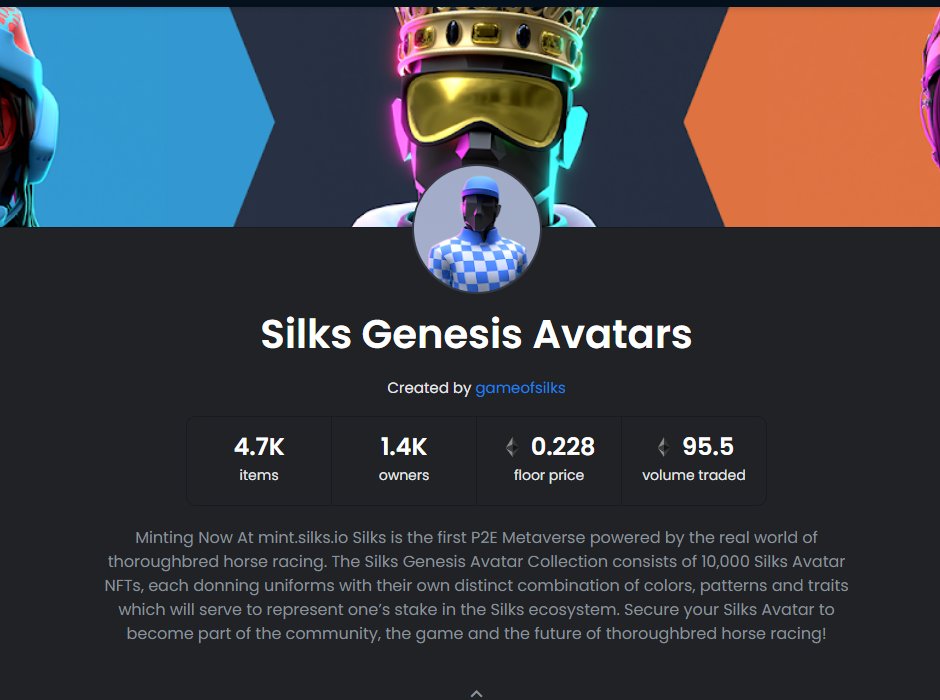 The Silks Genesis Mint is Complete.

Floor Price is climbing and we are about to break 100 $ETH volume on the secondary market.
opensea.io/collection/sil…
Join the Silks #NFTCommunity Today! Discord.gg/Silks
#NFTs