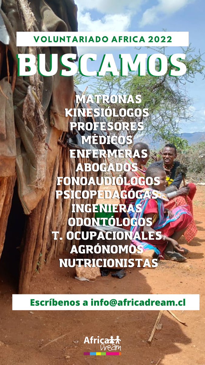 africadream's tweet photo. Buscamos voluntarios para partir a Kenia y Sudáfrica durante este año 2022. Escríbenos a info@africadrem.cl para más información.

Encuentra los requisitos en https://t.co/CklYGWOT8A https://t.co/8GjCLeE5xM