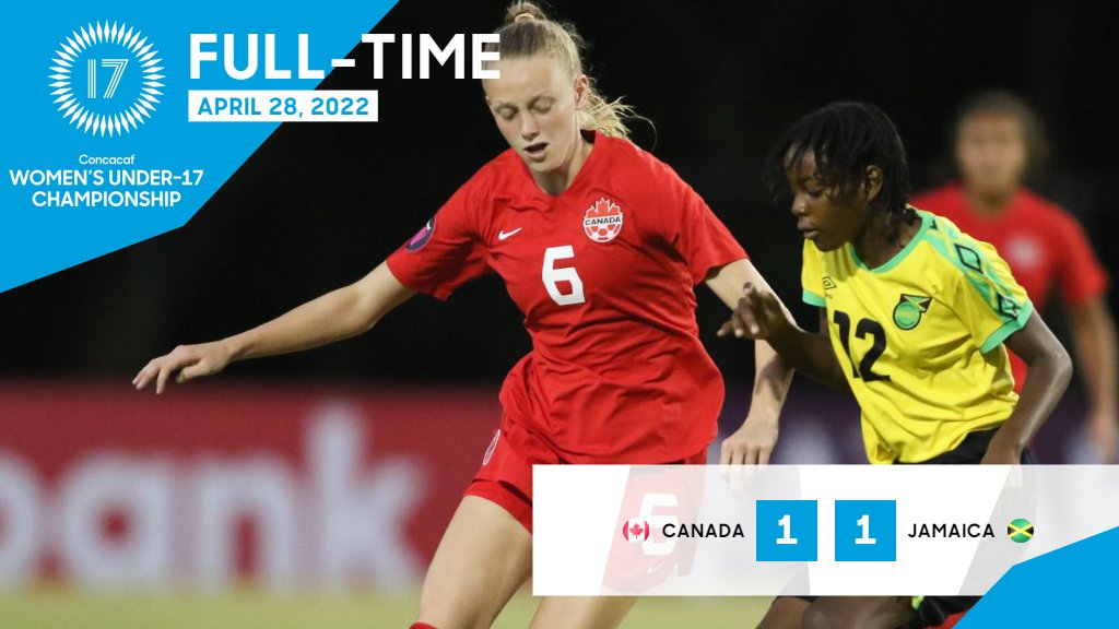 ConcacafW's tweet photo. 🇨🇦 🇯🇲 Full-Time:  

@CanadaSoccerEN and @jff_football played an exciting 1-1 draw.

 #CU17W #WeBelong https://t.co/WwGogCXlWg