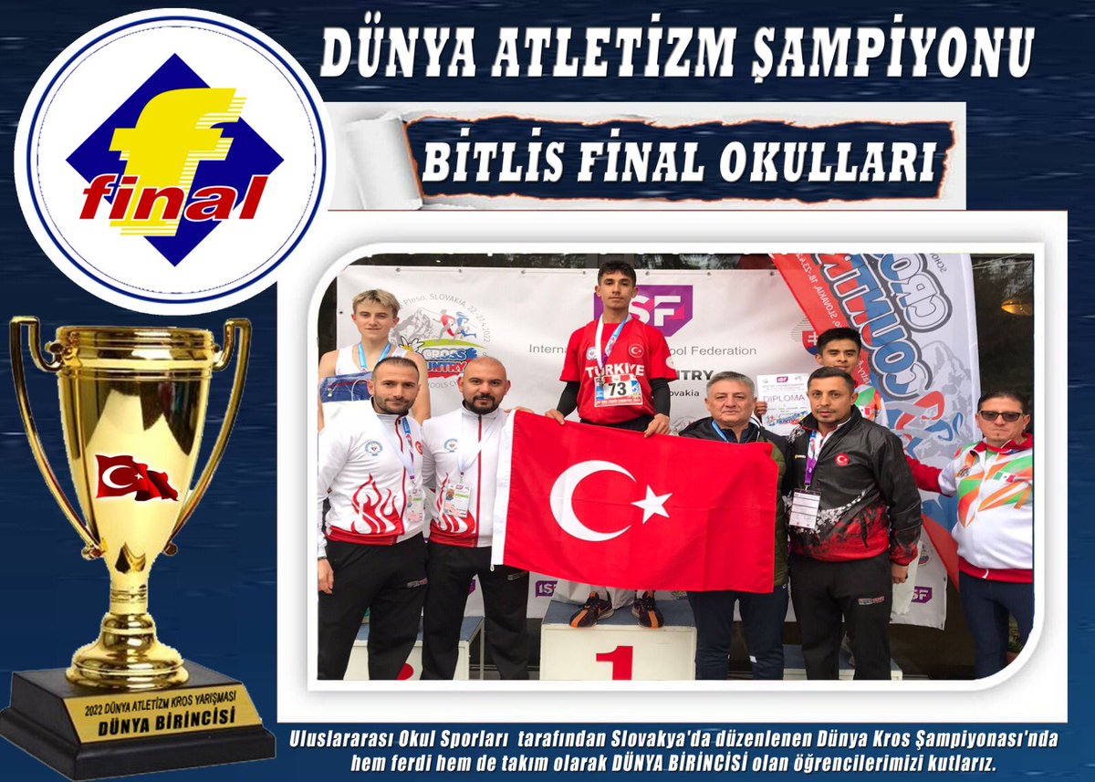 BitlisFinal's tweet photo. Dünya Atletizm Şampiyonu Bitlis Final Okulları Tebrikler Teşekkürler
#finaleğitimkurumları #bitlis #Atletizm #dunyasampiyonasi #finalegitim #koşu #genclikspor #kupa #altınmadalya https://t.co/EFU4LOta7t