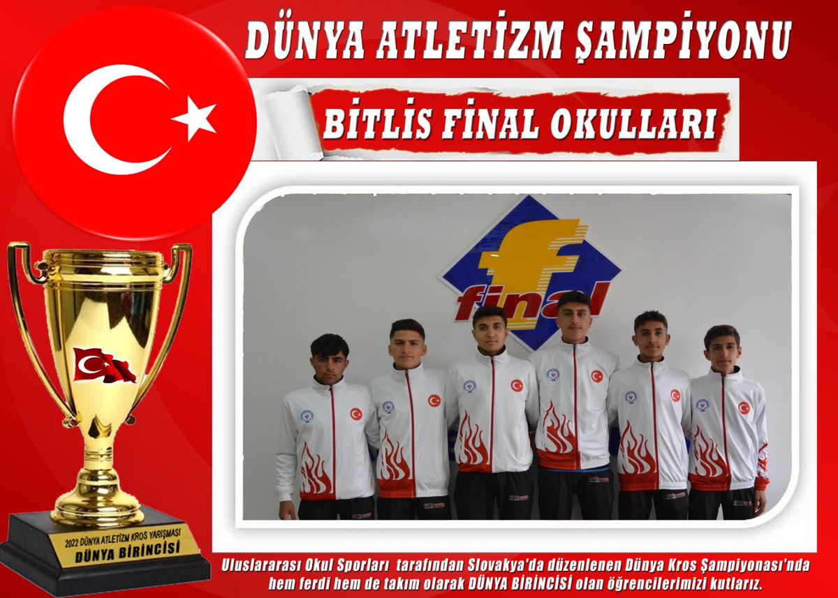 BitlisFinal's tweet photo. Dünya Atletizm Şampiyonu Bitlis Final Okulları Tebrikler Teşekkürler
#finaleğitimkurumları #bitlis #Atletizm #dunyasampiyonasi #finalegitim #koşu #genclikspor #kupa #altınmadalya https://t.co/EFU4LOta7t