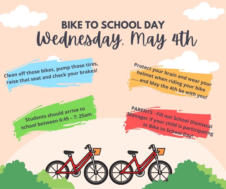 Bike to School day is almost here! Get it added to your calendar now, so you don't forget :)