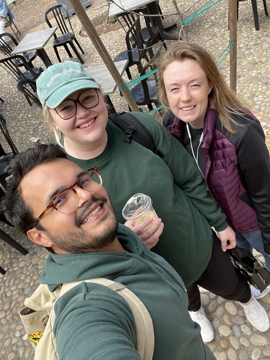 ElizabethMPorto's tweet photo. Coffee date with the @ucsd_cgsc exec team this morning, and an unplanned matching moment between @biochemjavi &amp; myself. 💚

#studentleadership
#gradstudentcouncil https://t.co/MDMOhjGfPT
