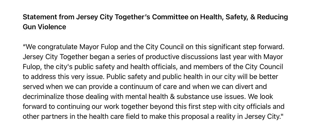JerseyTogether's tweet image. This is an important &amp;amp; significant step forward! Thank you @StevenFulop &amp;amp; members of the City Council for your leadership in providing a public health response for those experiencing mental health &amp;amp; substance use issues. Our team’s statement: