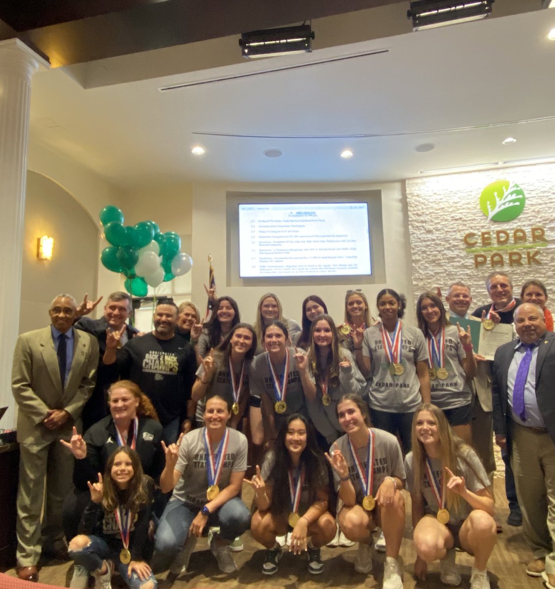 CedarParkTX's tweet photo. Congratulations to the @CPHS_TWolves Lady Timberwolves Basketball Team, Division 5A State Champions! Our City Council honored the Lady T-Wolves with a proclamation at tonight’s meeting. You make us #CedarParkProud! https://t.co/tFAeoNhl1R