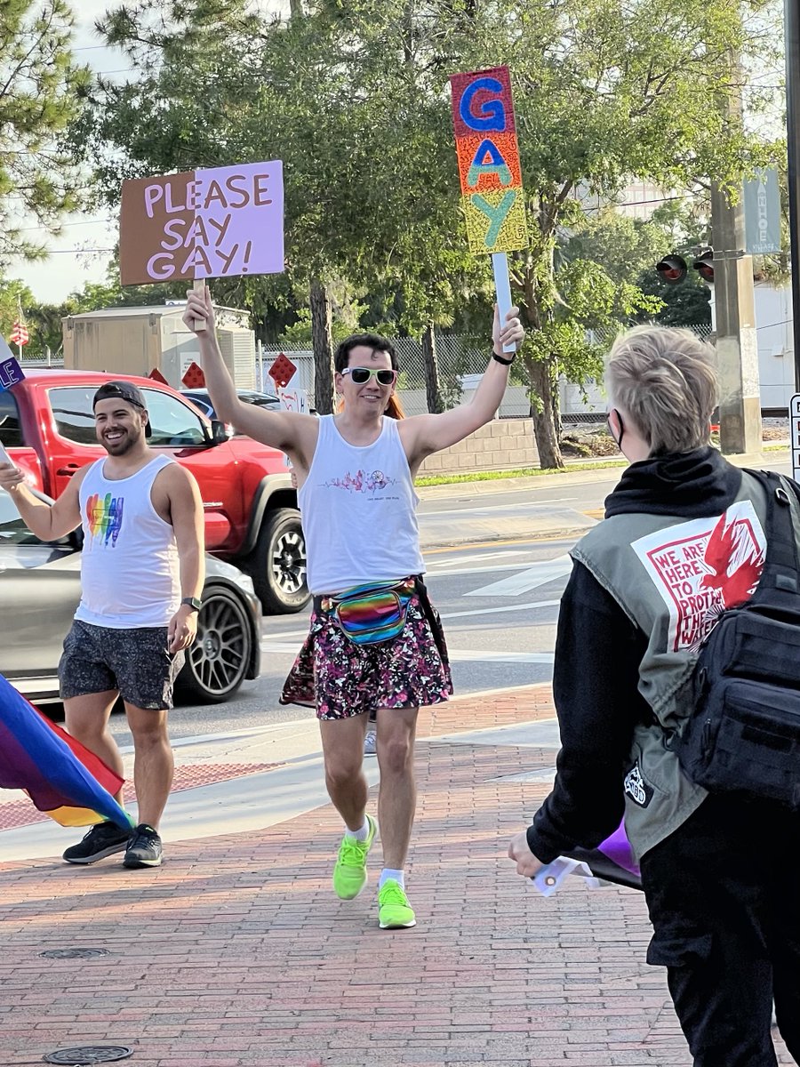 Hey <a href="/GayRonDesantis/">Gay Ron Desantis</a> in <a href="/citybeautiful/">City of Orlando</a> #WeSayGay 

Sorry we crashed your little shindig tonight. #SorryNotSorry