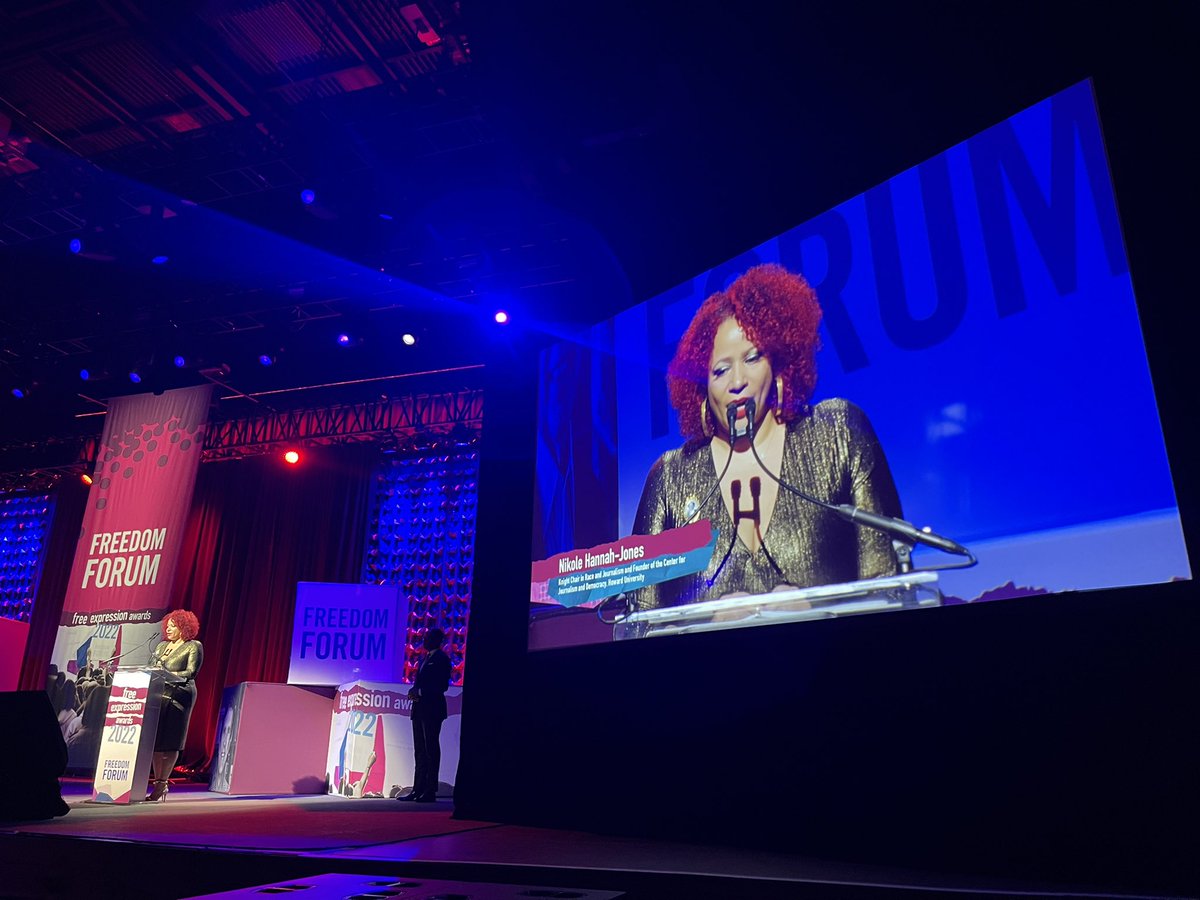 1stForAll's tweet photo. “Journalism isn't about a false balance and equivalency, but about seeking accuracy and truth as best as we can discern and the truth is that one political party is seeking to use the law to constrain or limit free speech in public education,” says @nhannahjones #FreeExpression22 https://t.co/HnqKRLKKhj