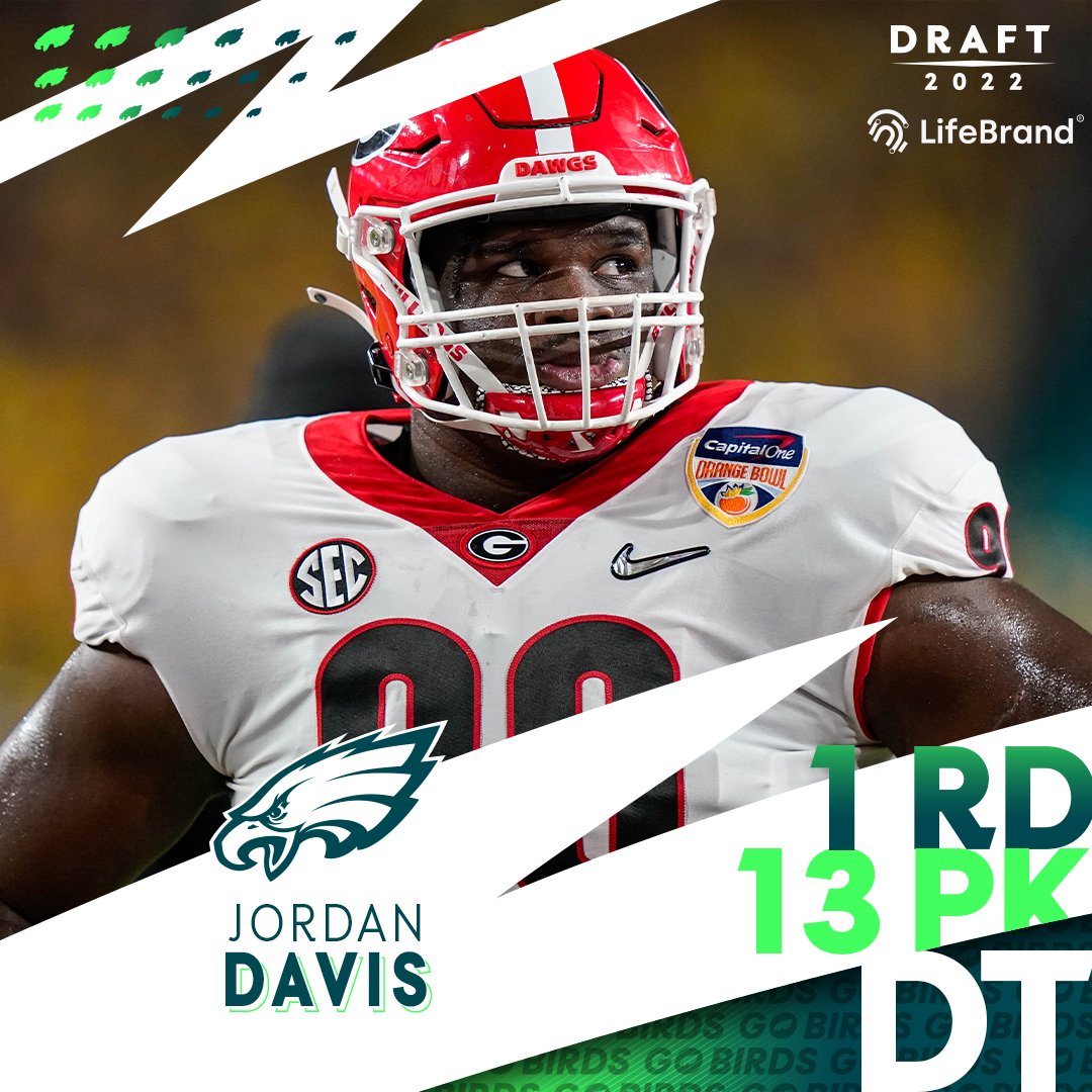 With the 13th pick in the 2022 #NFLDraft, the Philadelphia Eagles select DT Jordan Davis.

@LifeBrand_AI  | #FlyEaglesFly