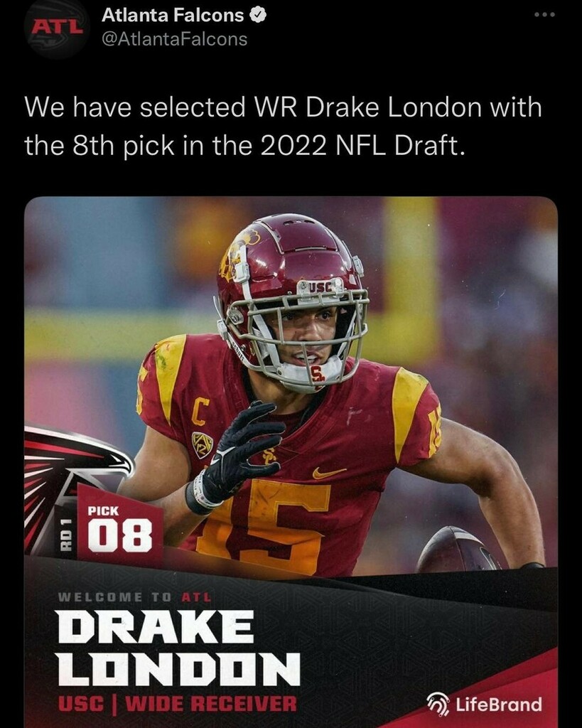 MHS Alumnus Drake London going number 8 overall in the NFL Draft to the Atlanta Falcons! Congratulations!!!

#MHStotheNFL #a41 #swordsup #wearemoorpark instagr.am/p/Cc6onh0hDB3/