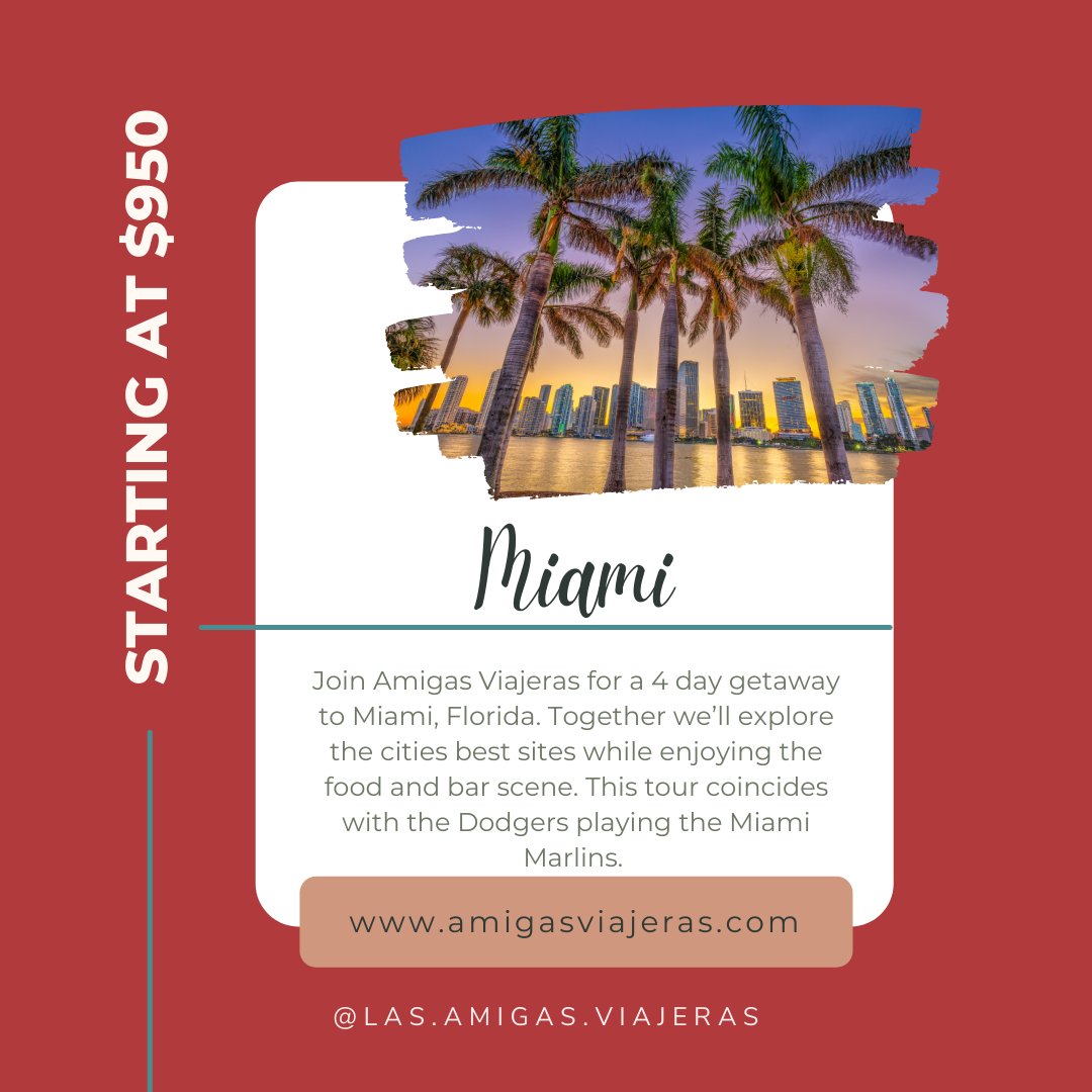 amigasviajeras's tweet photo. Miami is available to book! Remember our tours are small groups (no more than 10 individuals). We know there is a lot of interest in this tour and want to make sure you get that coveted spot! We are offering a discount for if you book within the first 2 weeks. Take advantage now! https://t.co/CcEtvSEESW