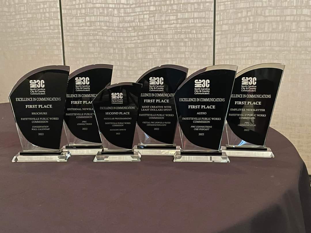 FAYPWC's tweet photo. Thanks to our fellow Communicators from the @NCCommunicators for recognition in the "Excellence in Communications" Awards! The @CityOfFayNC's #HometownUtility earned 6 awards (5 - 1st place, 1 - 2nd place) during the NC3C Annual Conference hosted by @GUC_Info. #PublicPower https://t.co/s0mZgCvDdb