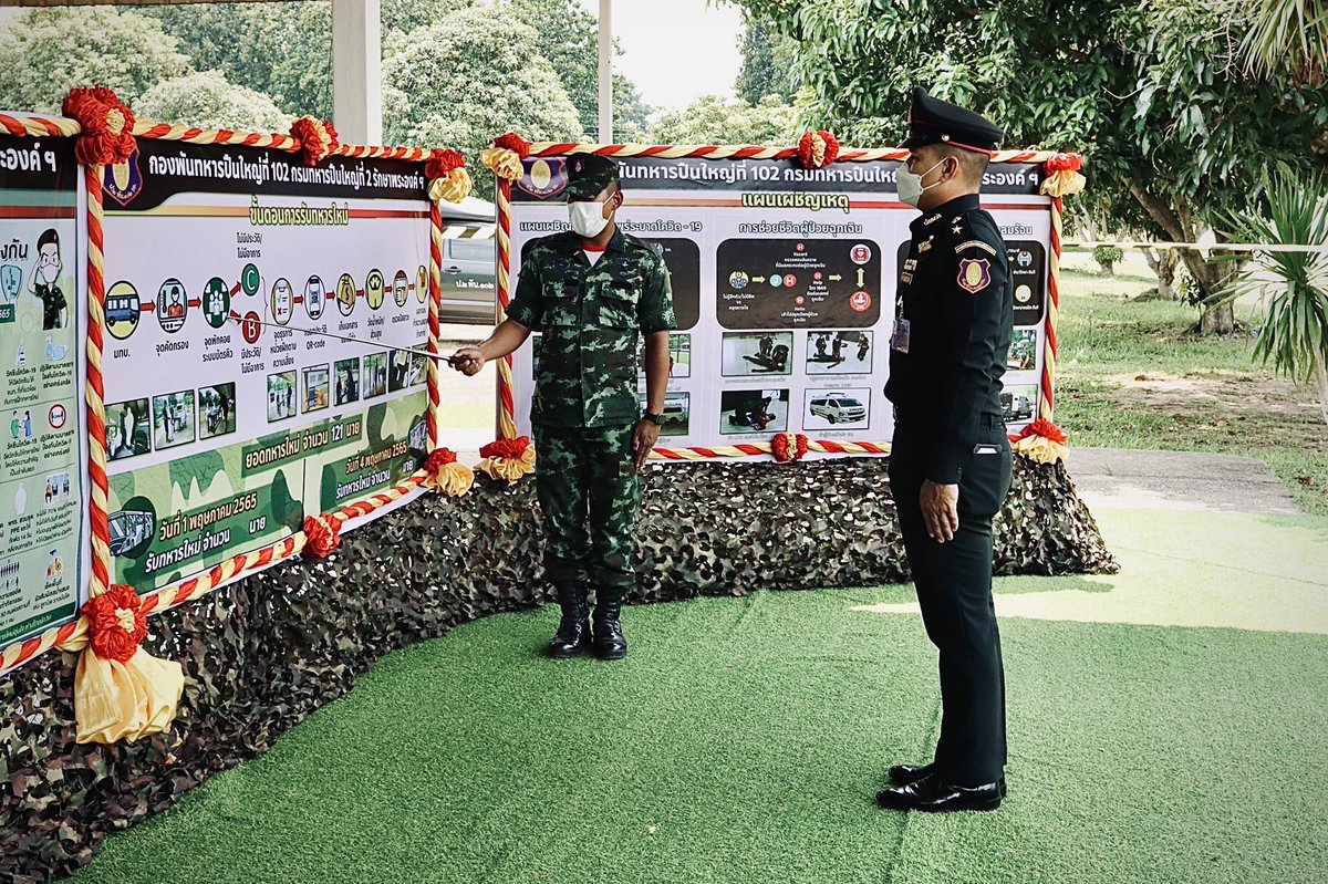 Howitzerbatt102's tweet photo. “เตรียมพร้อม รับน้องๆ ทหารใหม่”พ.ท.จักร วาทกิจ ผบ.ป.2 พัน.102 รอ. ตรวจเยี่ยมกรรมวิธีในการรับทหารใหม่ของหน่วยฝึกทหารใหม่ ป.2 พัน.102 รอ. และได้มอบนโยบายในการปฏิบัติโดยเน้นย้ำให้มีการดำเนินกรรมวิธีในการรับทหารใหม่อย่างรัดกุมภายใต้มาตรการป้องกันการแพร่ระบาดของเชื้อไวรัส COVID-19 https://t.co/fPAEk79Lhr