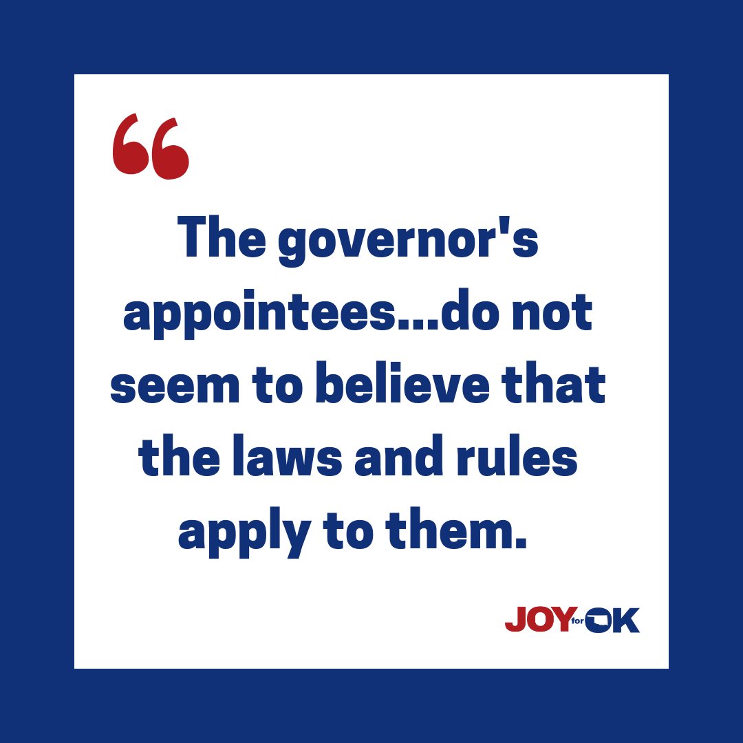 joy4ok's tweet photo. Stitt’s leadership has turned state business into chaos — where the rule of law no longer applies. 

Let’s not let him get away with this. Oklahoma belongs to you. https://t.co/9Xv1jrL0Uf