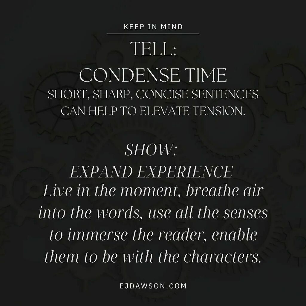ejdawsonauthor's tweet photo. I recently had the difference between show and tell described very eloquently with the use of time, and given the Show/Tell is one rule of writing that's often misunderstood, thought I'd share with here. #writers #writer #writingcommunity #amwriting #showvstell #writingtips … https://t.co/jOJmRNYW2c