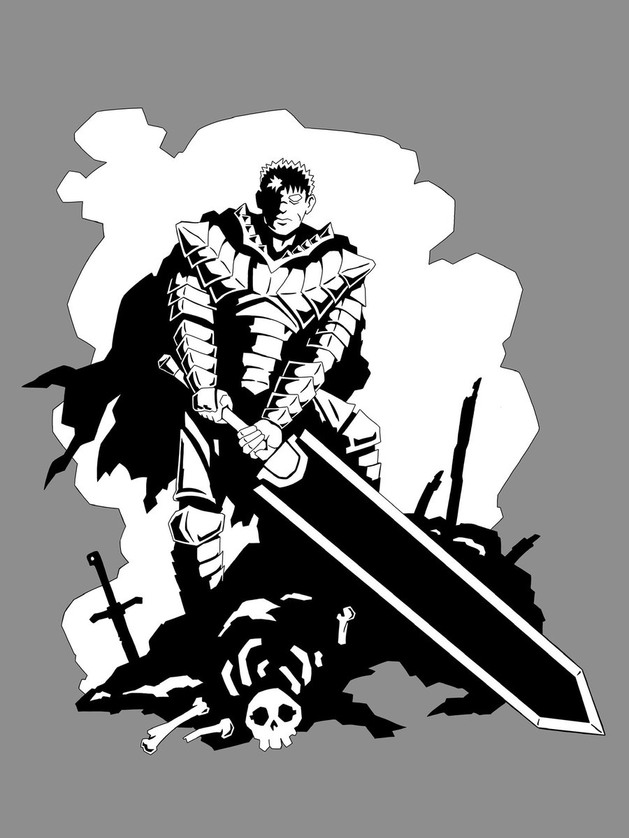 TanJHenry's tweet photo. Guts from Berserk drawn in a Mike Mignola style. 

#Berserk #Guts #art #digitalart https://t.co/b5kOwIsNfM